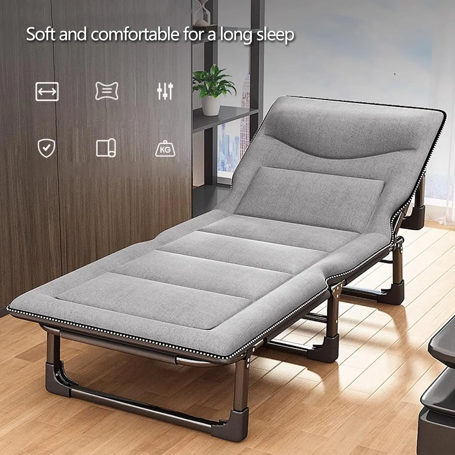 Folding Bed with Mattress Queen 3 in 1 Folding Camping Cot Bed 4 Positions Adjustable Patio Chaise Lounge Chair for Bedroom Pool Patio(B,190 * 75 * 30cm), 190 * 75 * 30CM