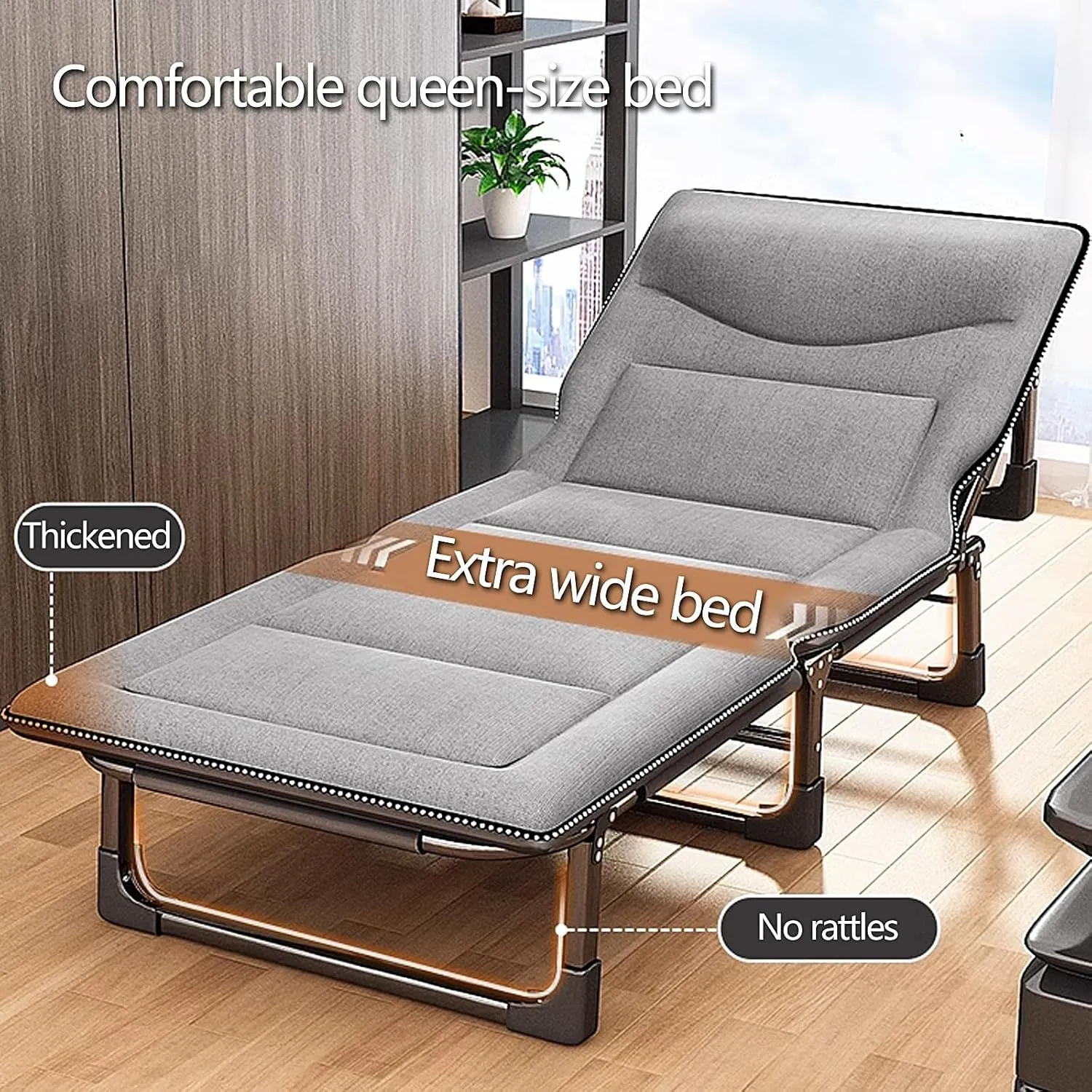 Folding Bed with Mattress Queen 3 in 1 Folding Camping Cot Bed 4 Positions Adjustable Patio Chaise Lounge Chair for Bedroom Pool Patio(B,190 * 75 * 30cm), 190 * 75 * 30CM