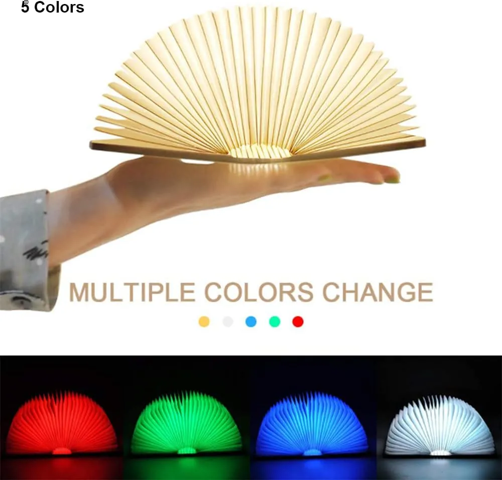 Folding Book Lamp Novelty Wooden Table Lamp Portable Desk Light LED Paper Lantern with USB Rechargeable for Gift Home Office Decor