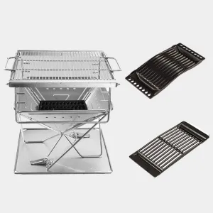 Folding Campfire Grill Barbecue Rack Camping Fire Pit, Outdoor Wood Stove Burner, Compact 304 Premium Stainless Steel, Portable with Carrying Bag for Outside