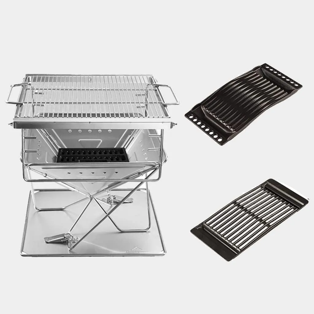 Folding Campfire Grill Barbecue Rack Camping Fire Pit, Outdoor Wood Stove Burner, Compact 304 Premium Stainless Steel, Portable with Carrying Bag for Outside