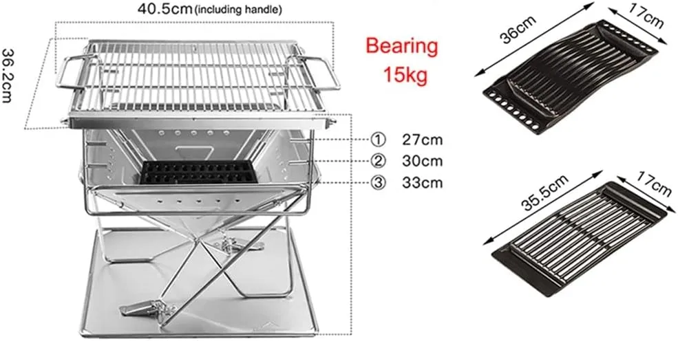 Folding Campfire Grill Barbecue Rack Camping Fire Pit, Outdoor Wood Stove Burner, Compact 304 Premium Stainless Steel, Portable with Carrying Bag for Outside