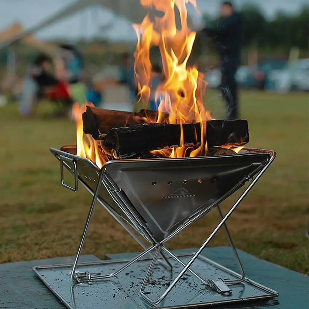 Folding Campfire Grill Barbecue Rack Camping Fire Pit, Outdoor Wood Stove Burner, Compact 304 Premium Stainless Steel, Portable with Carrying Bag for Outside
