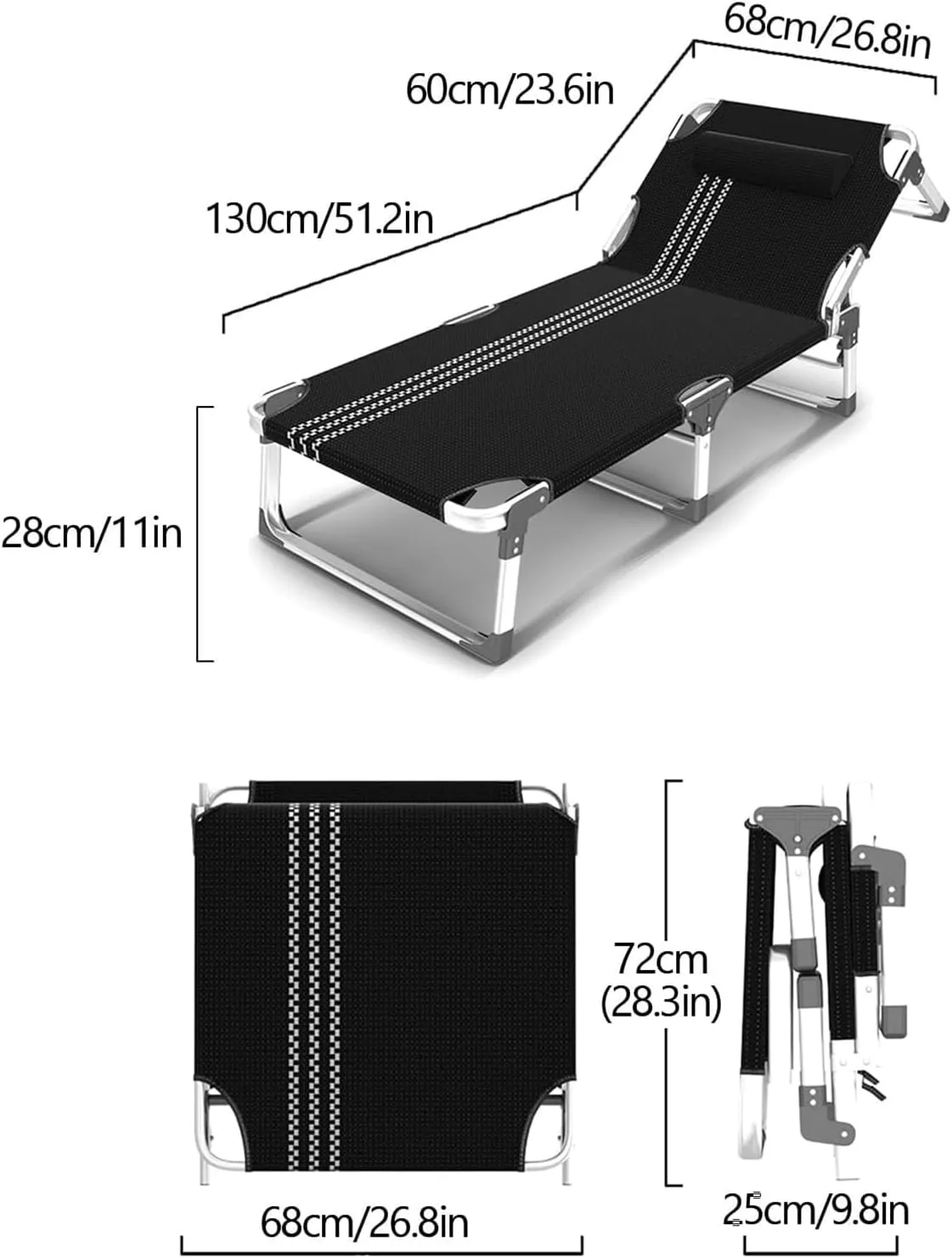 Folding Camping Bed Aluminium Alloy Frame Cots for Camping Adults 5 Adjustable Positions Camping Cot Camping Cots for Adults