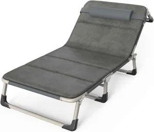 Folding Camping Bed w/Fleece Mattress for Adults Comfortable Portable Cots for Sleeping 4-Position Adjustable Outdoor Travel Camp Cot Patio Lounger Supports 200kg