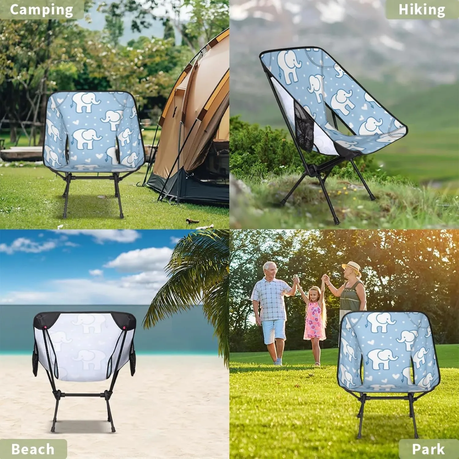 Folding Camping Chair Elephants Love Heart Camping Chairs Lightweight Portable Chair Outdoor Foldable Chairs for Camping Travel Picnic Beach Hiking