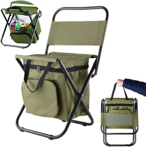 Folding Camping Chair with Cooler Insulated Bag Portable Waterproof Backpacking Fishing Stool Hiking Seat Camping Gear for Outdoor Indoor Picnic Travel Beach BBQ