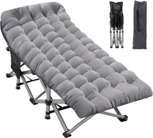Folding Camping Cot 28inch w/Mattress, Heavy Duty Portable Sleeping Cot with Carry Bag, Double Layer Oxford Travel Camp Cots for Outdoors & Indoors, Suit for Adults Kids，Grey