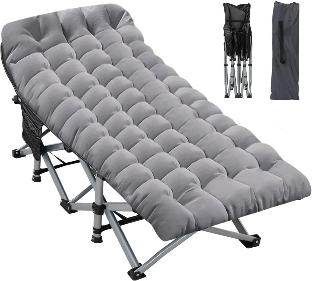 Folding Camping Cot 28inch w/Mattress, Heavy Duty Portable Sleeping Cot with Carry Bag, Double Layer Oxford Travel Camp Cots for Outdoors & Indoors, Suit for Adults Kids，Grey