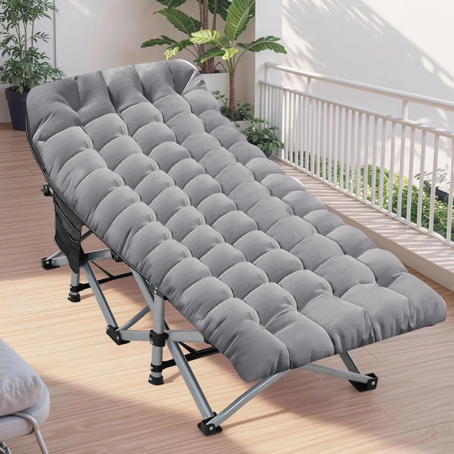 Folding Camping Cot 28inch w/Mattress, Heavy Duty Portable Sleeping Cot with Carry Bag, Double Layer Oxford Travel Camp Cots for Outdoors & Indoors, Suit for Adults Kids，Grey