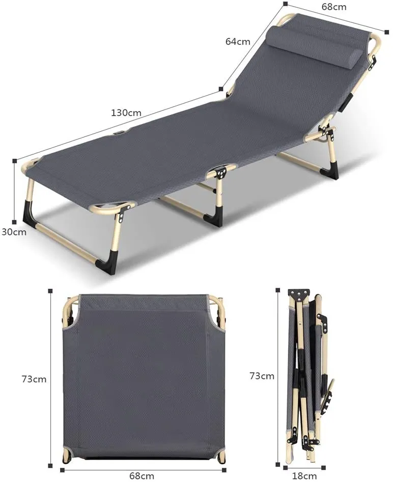 Folding Camping Cot, Convertible Lounge-Recliner, 4 Position Adjustable Camping Bed