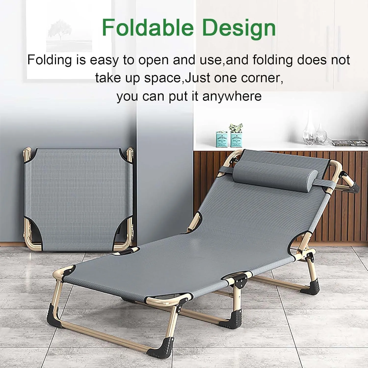 Folding Camping Cot for Adluts, Portable Lightweight Camping Bed with Pillow,4-Position Adjustable Backrest with Strong Steel Frame,Indoor Outdoor Recliner Chair for Home,Office,Outdoor (Style -1)