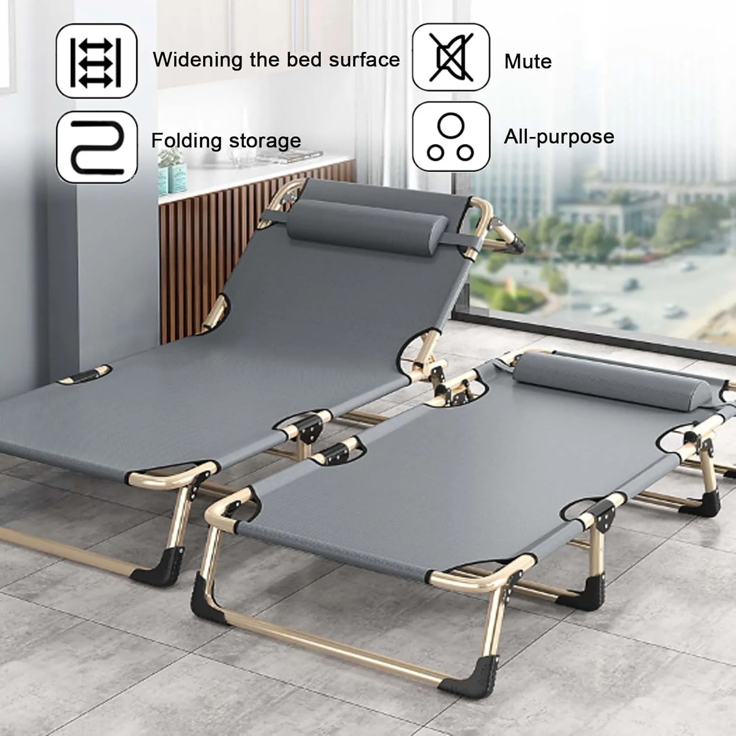 Folding Camping Cot for Adluts, Portable Lightweight Camping Bed with Pillow,4-Position Adjustable Backrest with Strong Steel Frame,Indoor Outdoor Recliner Chair for Home,Office,Outdoor (Style -1)