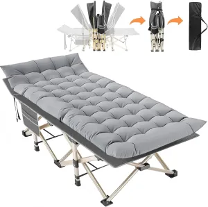 Folding Camping Cot for Adults - Heavy Duty Sleeping Cots with Carry Bag, Double Layer Oxford Portable Travel Camp Cots for Outdoor Camp Beach Home Office (Gold Frame with Gray Pad, 1PACK)