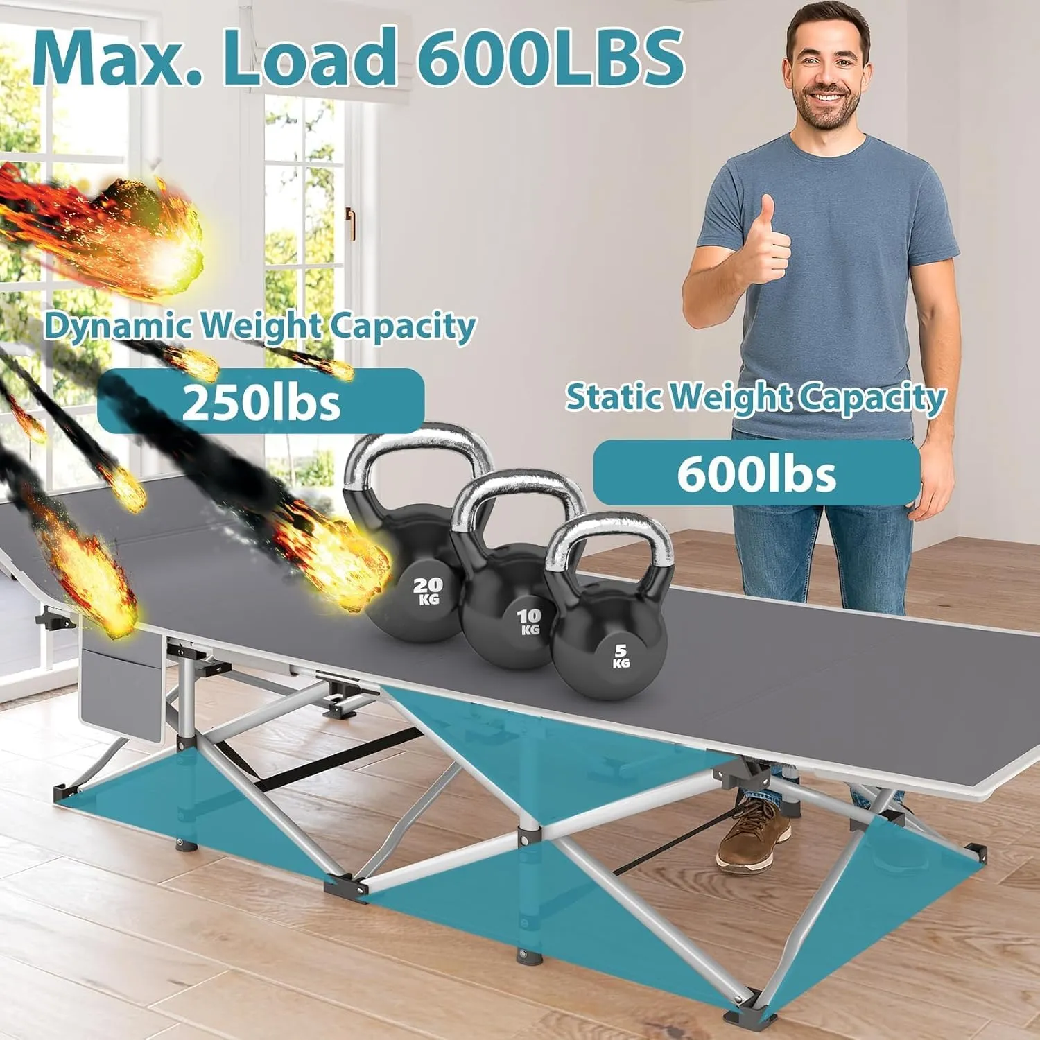 Folding Camping Cot for Adults, Heavy Duty Sleeping Cots with Mattress, Carry Bag, 1200D Double Layer Oxford Portable Camp Cots for Home Office Outdoor