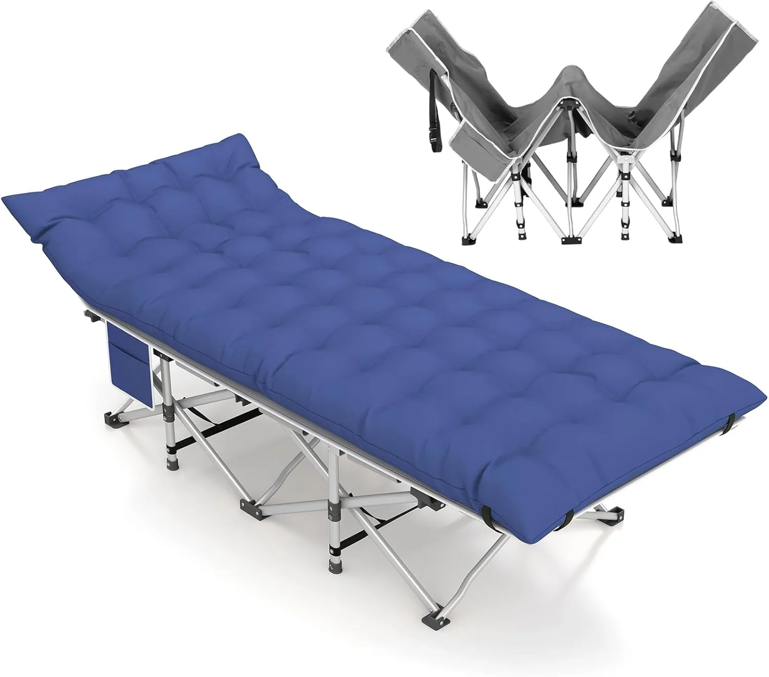 Folding Camping Cot for Adults, Heavy Duty Sleeping Cots with Mattress, Carry Bag, 1200D Double Layer Oxford Portable Camp Cots for Home Office Outdoor