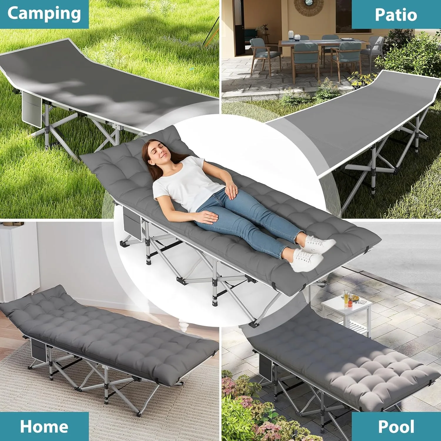 Folding Camping Cot for Adults, Heavy Duty Sleeping Cots with Mattress, Carry Bag, 1200D Double Layer Oxford Portable Camp Cots for Home Office Outdoor