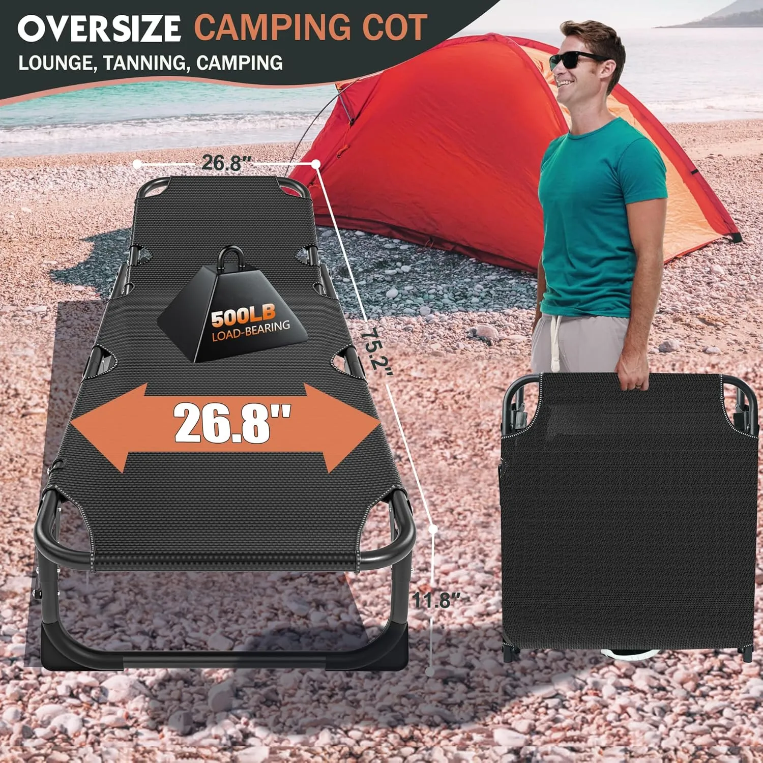Folding Camping Cot for Adults, Portable Folding Cot Sleeping Bed Outdoor Use, Foldable Bed with Comfortable Mattress, Roll Away Cots for Camp Outdoor Office Travel