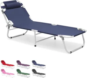 Folding Camping Cot for Adults, Portable Sleeping Bed Camp Cot with 4-Position Adjustable Backrest Headrest Carry Bag, Supports up to 6.2ft or 300lbs, Ideal for Outdoor Hiking, Navy Blue