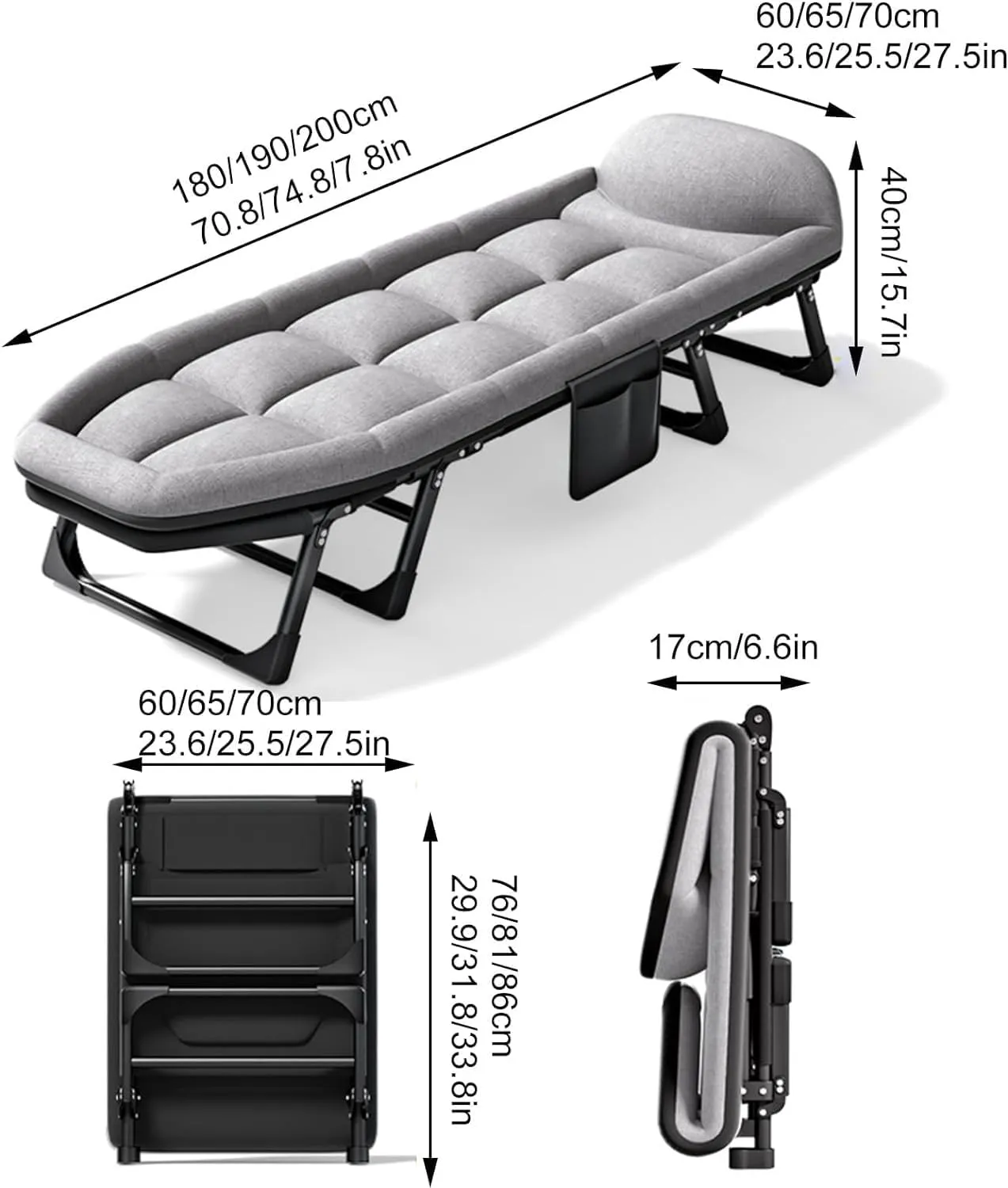 Folding Camping Cot for Adults w/Cushion and Pillow Portable Tent Folding Cot Heavy Duty Folding Bed for Sleeping and Outdoor Recreation
