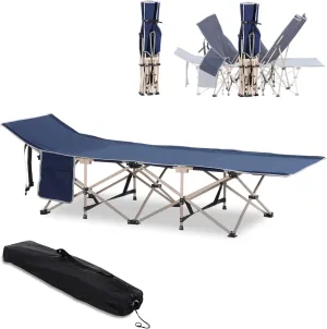 Folding Camping Cot for Adults with Carry Bag, Side Pocket, Outdoor Portable Sleeping Bed for Travel, Camp, Vacation, 330 lbs. Capacity, Blue