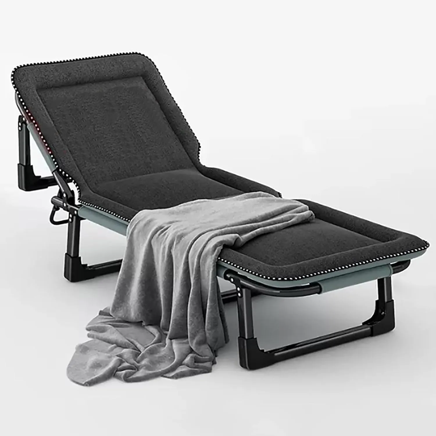 Folding Camping Cot, Portable Foldable Bed for Adults, Folding Bed with Blanket, Portable Folding Bed with 4 Gears Adjustable, Easily Bear 150KG, for Travel Outdoor Home Office(Black)