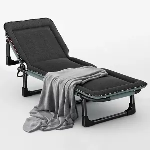 Folding Camping Cot, Portable Foldable Bed for Adults, Folding Bed with Blanket, Portable Folding Bed with 4 Gears Adjustable, Easily Bear 150KG, for Travel Outdoor Home Office(Black)