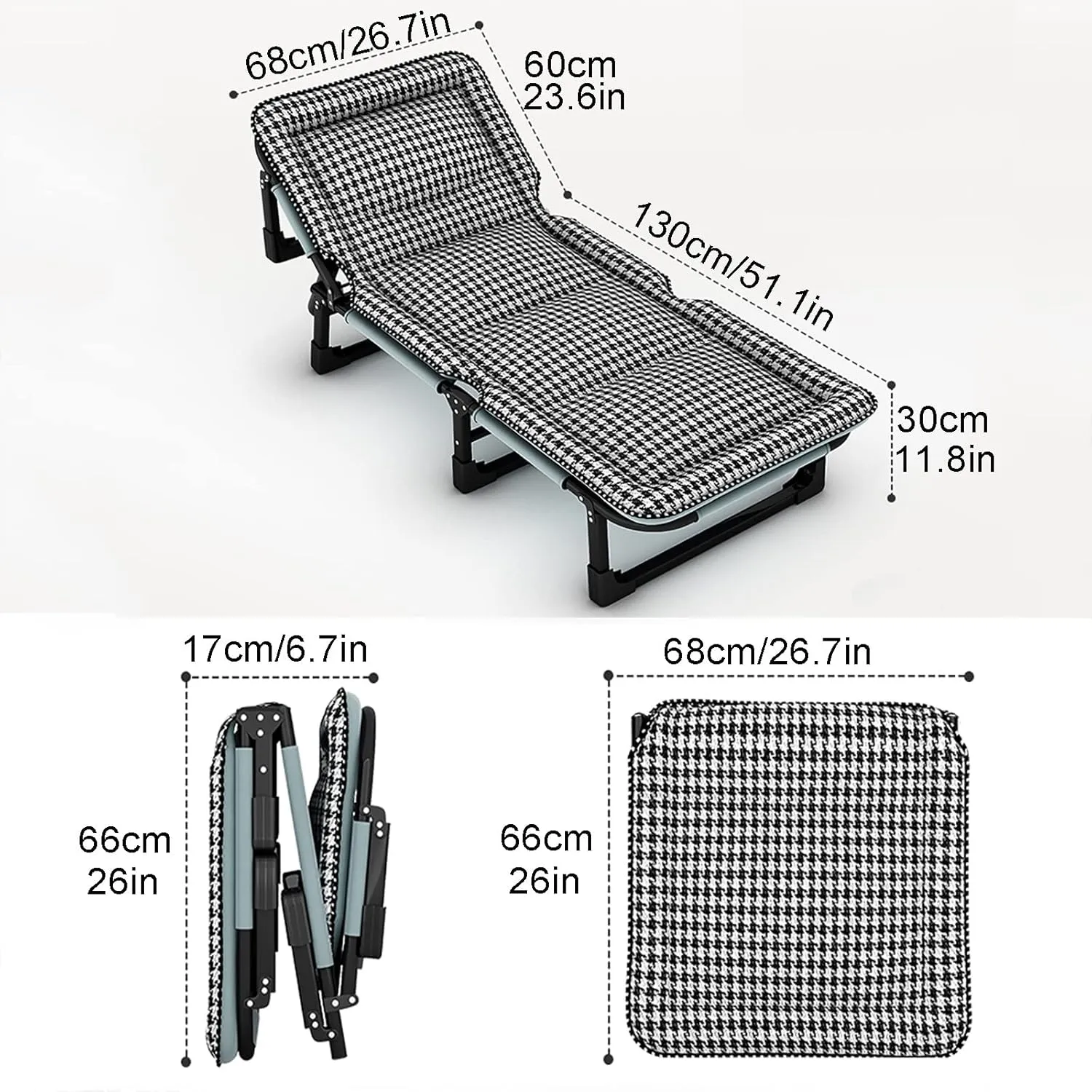 Folding Camping Cot, Portable Foldable Bed for Adults, Folding Bed with Blanket, Portable Folding Bed with 4 Gears Adjustable, Easily Bear 150KG, for Travel Outdoor Home Office(Black)