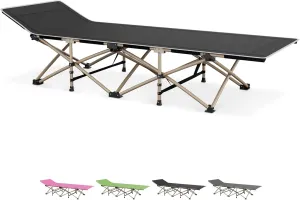 Folding Camping Cot with Ergonomic Tilt, Portable Sleeping Bed 600d Oxford Camp Bed for Comfort and Water Resistant, Easy to Setup, Perfect for Travel, Hiking and Beach, Black