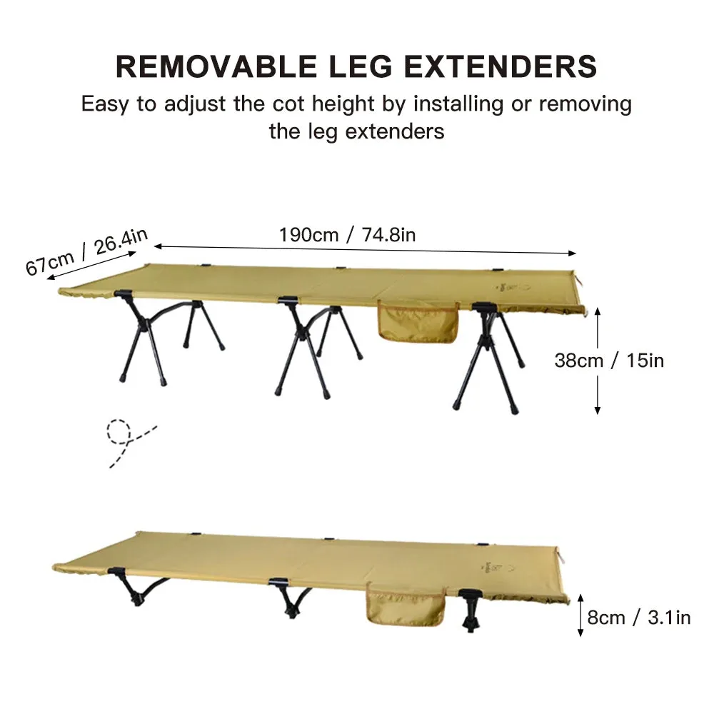 Folding Camping Cot with Leg Extenders – Portable Outdoor Sleeping Cot for Hiking, Traveling, and Backpacking