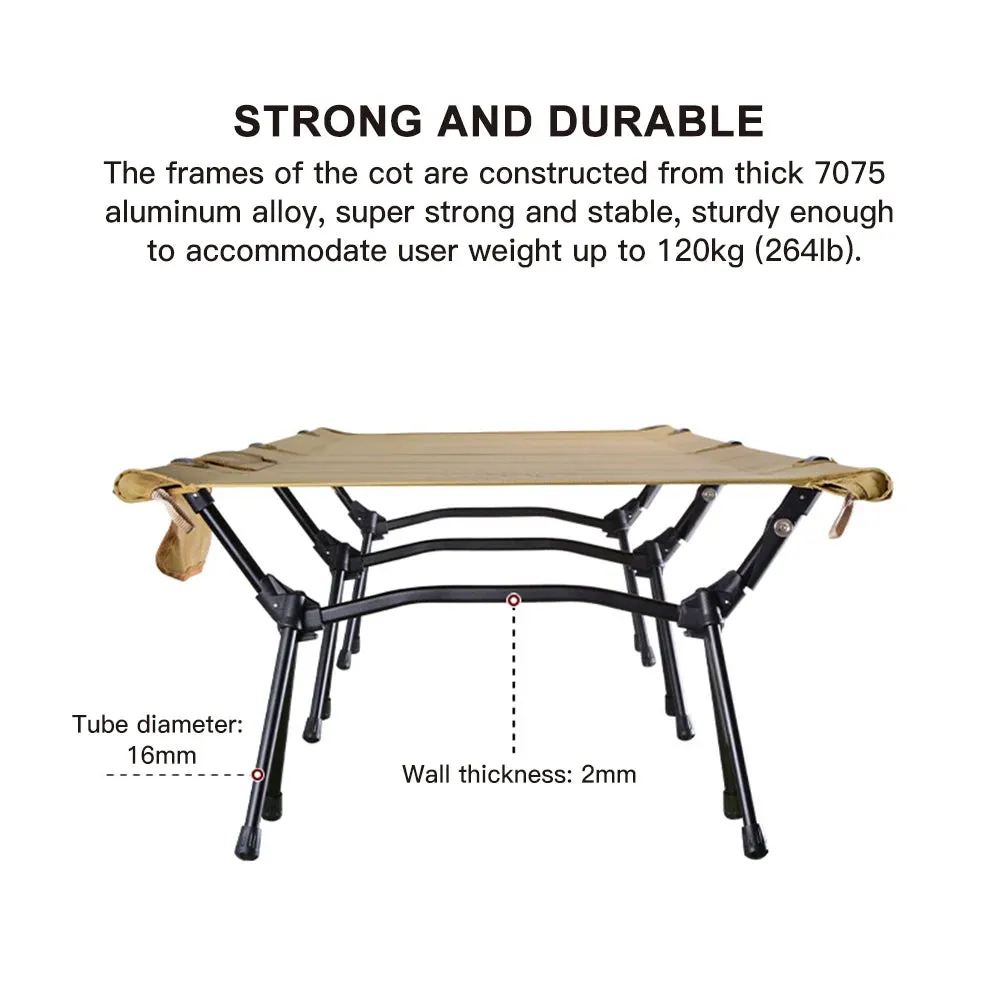 Folding Camping Cot with Leg Extenders – Portable Outdoor Sleeping Cot for Hiking, Traveling, and Backpacking