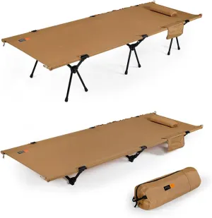 Folding Camping Cot with Pillow, 2-in-1 Height Adjustable Bed, Portable Lightweight 6.4lbs, with Carry Bag, Beach Cot for Camping, Fishing, Outdoor, Supports up to 551lbs