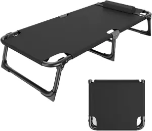 Folding Camping Cot with Pillow,Ultralight Lounger Chair for Adults,Portable Sleeping Bed for Home,Office,Travel,Camping,Beach,and Hiking Use,Easy Set-Up,Safe and Stable