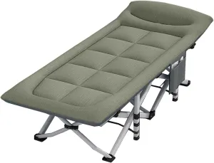 Folding Camping Cot w/Mattress and Pillow for Adults Outdoor Portable Sleeping Bed Wide Sturdy Lounge Chair for Home, Office, Camping and Travelling 260kg Max Load