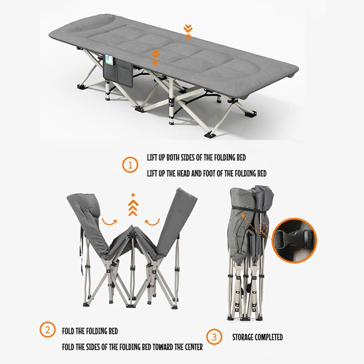 Folding Camping Cot w/Mattress and Pillow for Adults Outdoor Portable Sleeping Bed Wide Sturdy Lounge Chair for Home, Office, Camping and Travelling 260kg Max Load
