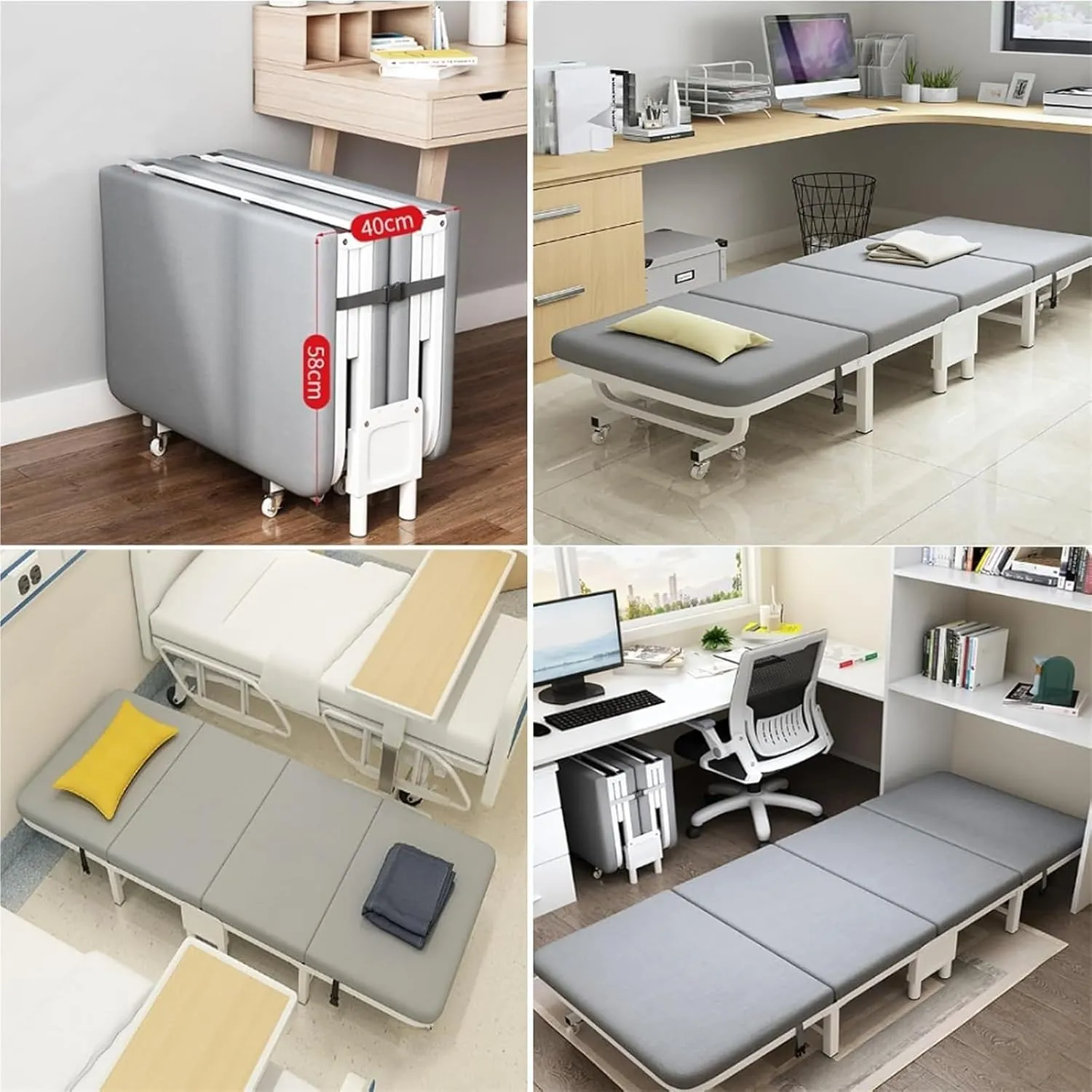 Folding Camping Cot,Camping Cot for Adults, Foldable Bed On Wheels for Office Nap Living Room Portable Fold Up Guest Cot with Sturdy Steel Frame Rollaway Cot Single(190 * 65 * 30cm)