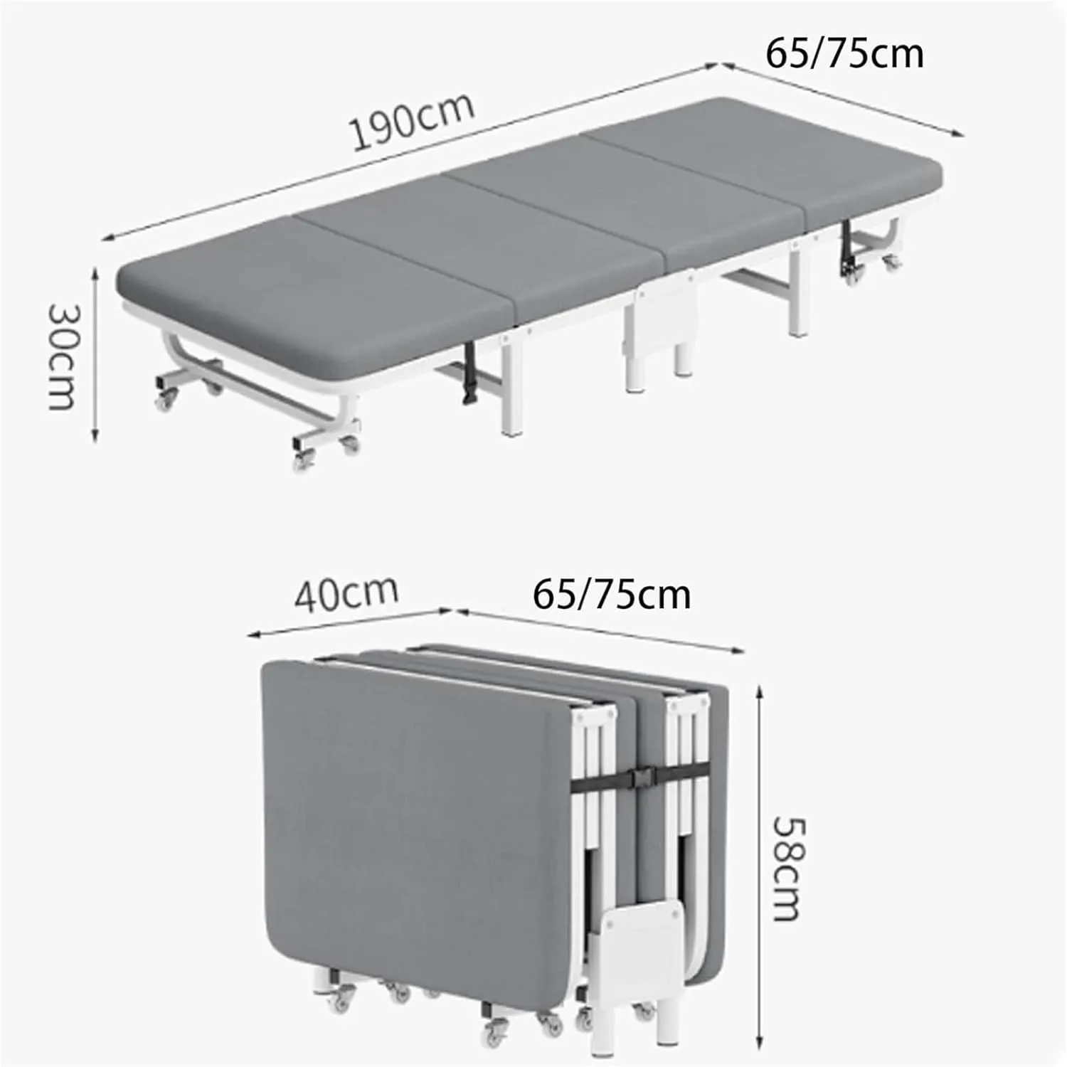 Folding Camping Cot,Camping Cot for Adults, Foldable Bed On Wheels for Office Nap Living Room Portable Fold Up Guest Cot with Sturdy Steel Frame Rollaway Cot Single(190 * 65 * 30cm)