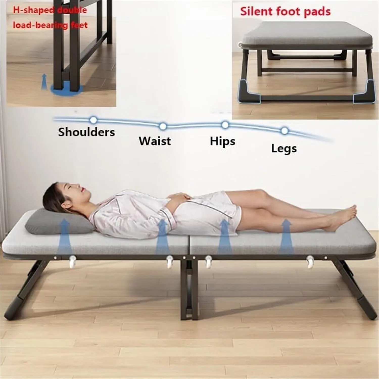 Folding Camping Cot,Camping Cot for Adults, Portable Foldable Cot with Steel Frame Rollaway Guest Bed with 4 Wheels Space-Saving Adult Beds Easy Assembly & Moving(182 * 70 * 35cm)