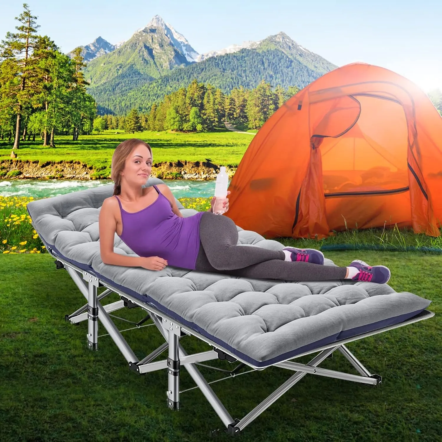 Folding Camping Cot,Double Layer Oxford Portable Travel Camp Cots,Portable Sleeping Bed Cots for Camp Office Use Outdoor Cot Bed for Traveling