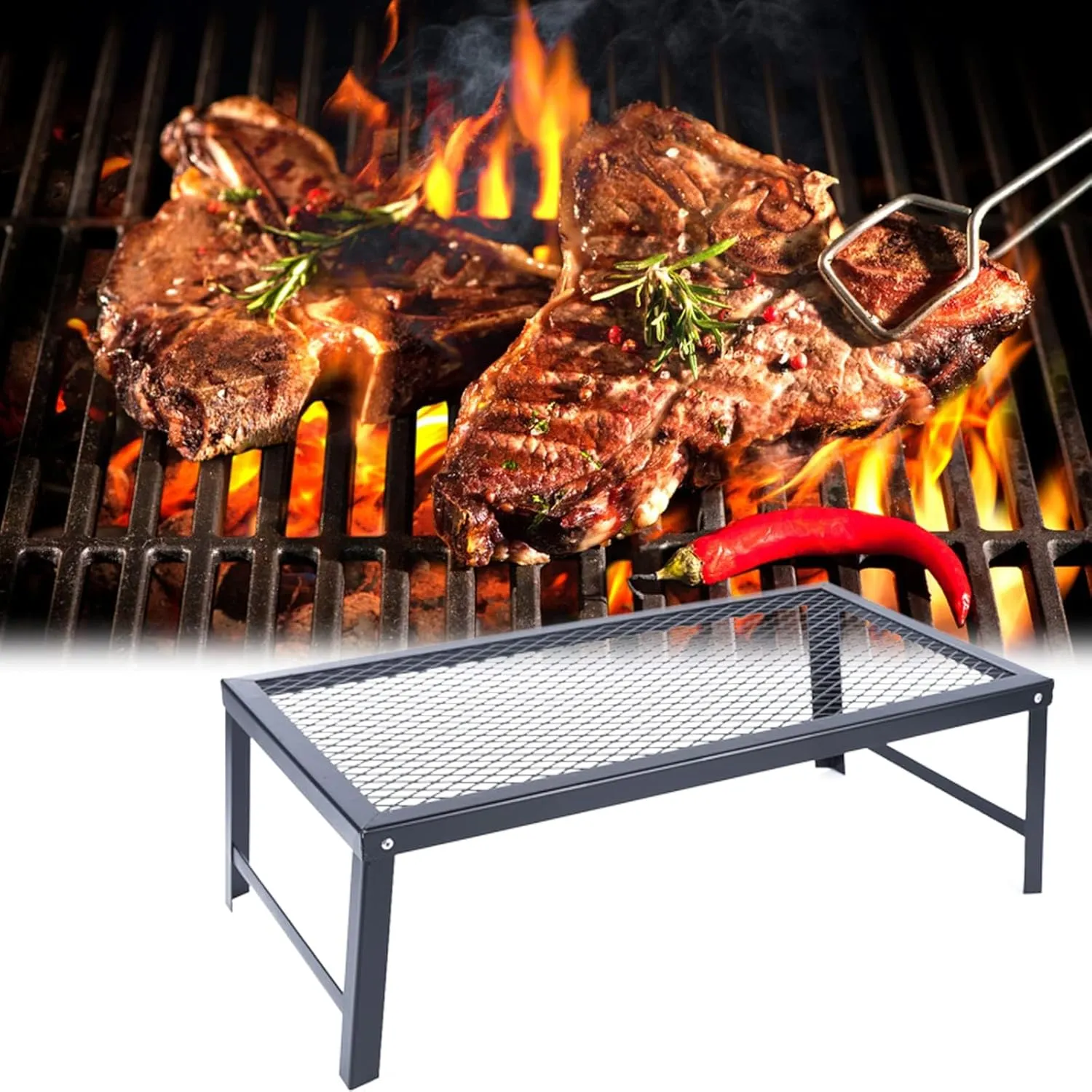 Folding Camping Gri-ll,Folding Campfi-re Gr-ill Fir-e Pit Iron Plate Cooking Grate BBQ Pit Fire Stove with Legs For Outdoor Barbecue