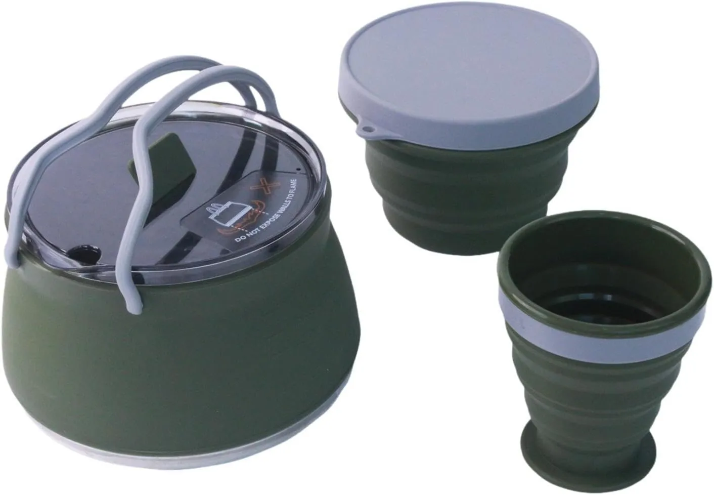 Folding Camping Kettle Teapot with Lid Compact Coffee Pot Water Boiler for Traveling Outdoor Hiking Backpacking Equipment, Green
