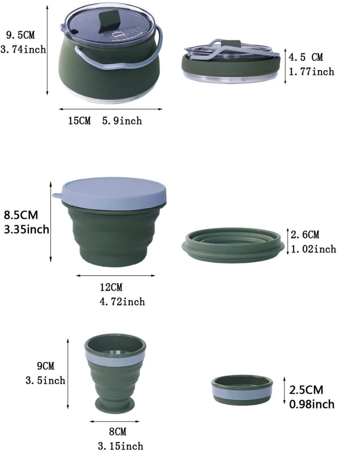 Folding Camping Kettle Teapot with Lid Compact Coffee Pot Water Boiler for Traveling Outdoor Hiking Backpacking Equipment, Green