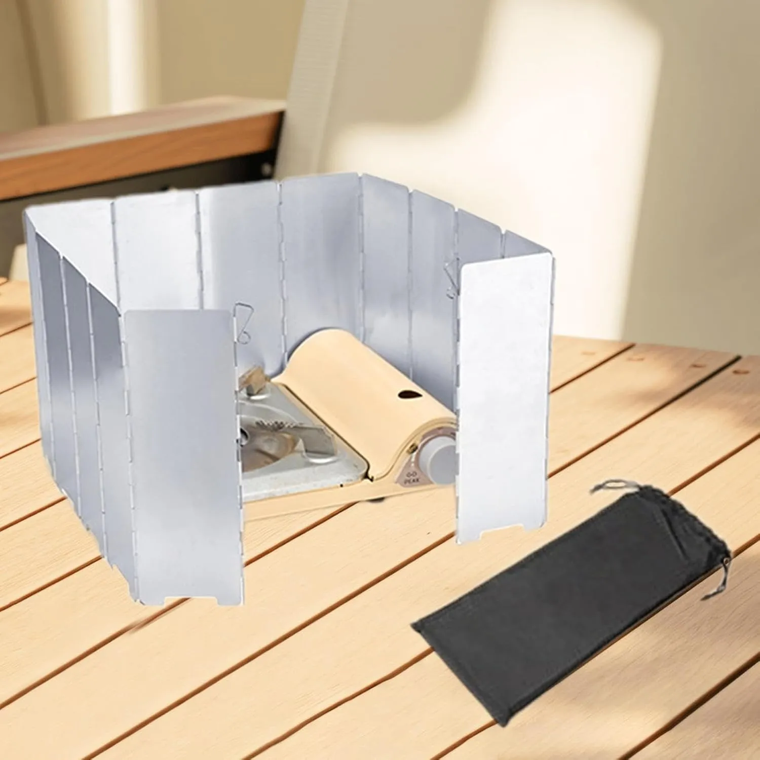 Folding Camping Stove Windscreen, Camp Stove Wind Guard Gas Burner Wind Protector for Backpacking, Outdoor, Cooking, 14 Plates