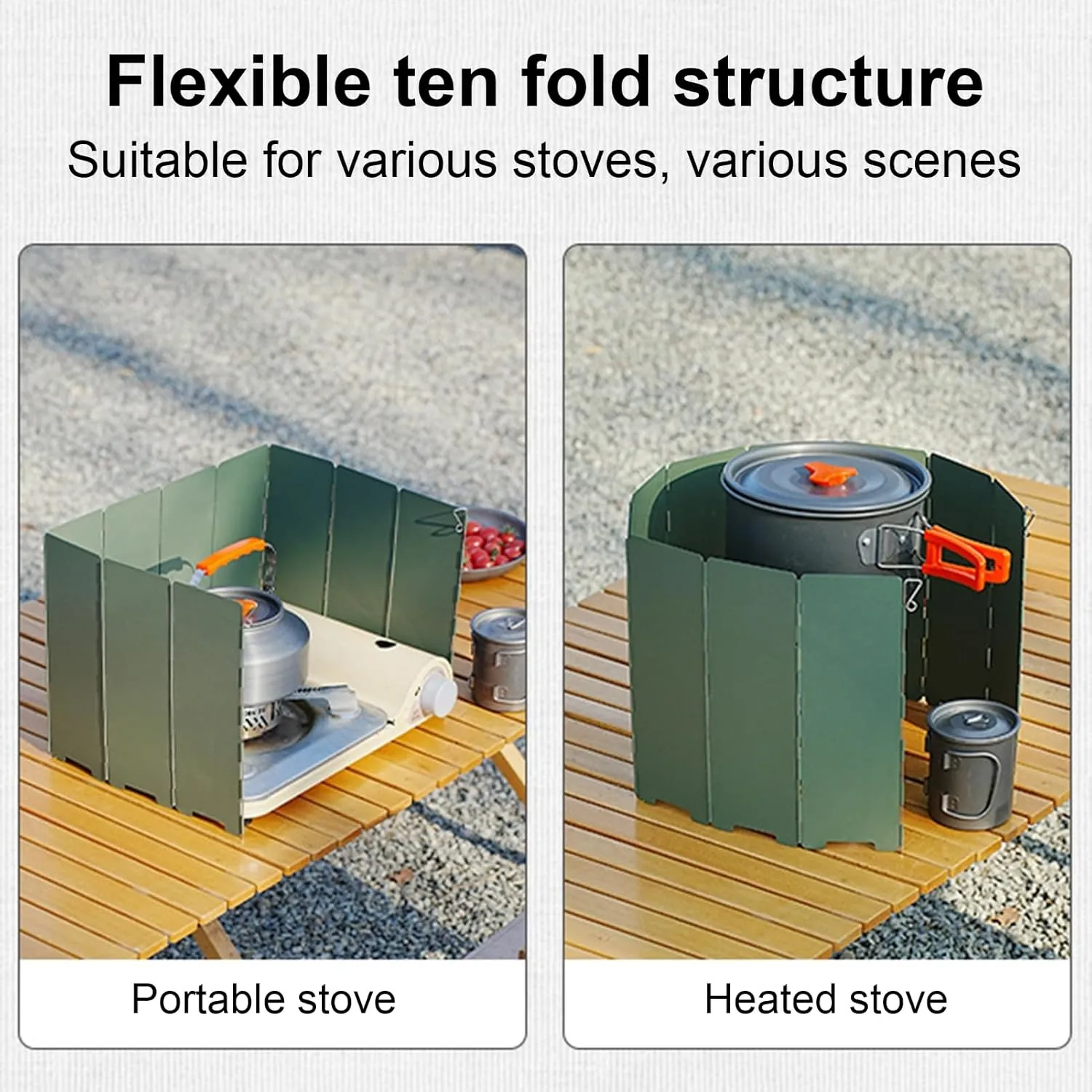 Folding Camping Stove Windscreen for Outdoor Camping Portable Heavy Duty Metal Stove Windscreen Ten-fold Windproof Folding Gas Stove Windshield with Carrying Case