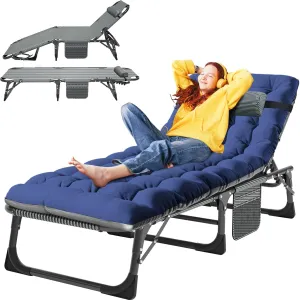 Folding Outdoor Chaise Lounge Chair, 5-Position Reclining Patio Chairs for Sun Tanning, Portable Sleeping Camping Cot for Adult, Sleeping Chair Perfect for Pool Beach Patio Lawn Sunbathing