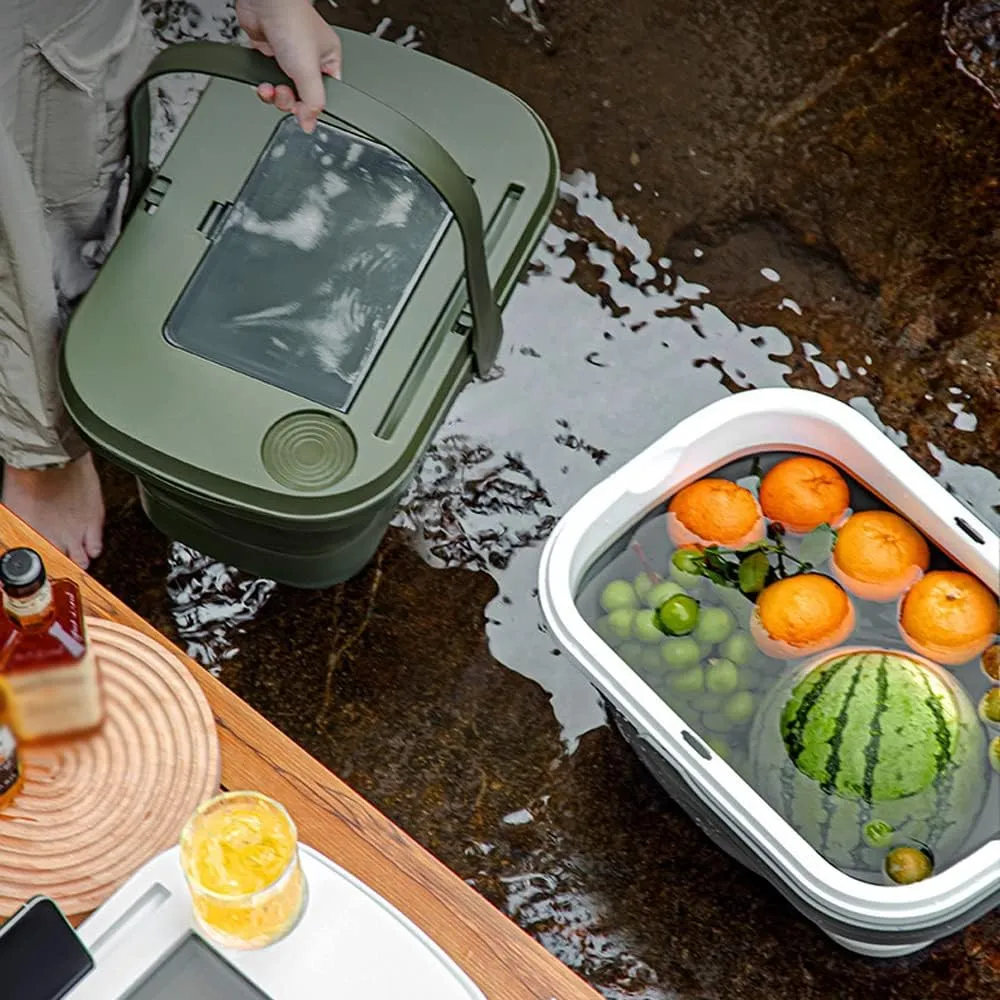 Folding Picnic Camping Storage Basket Large Capacity Outdoor BBQ Fishing Beverages and Fruits Storage Box Portable Spring Outing Hand Bucket