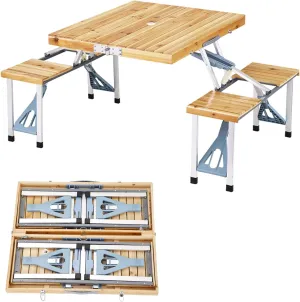 Folding Picnic Table with Seats, Aluminum Camping Table with Umbrella Hole, Portable Suitcase Table, Foldable Camping Picnic Table for Outdoor, Party, Yard, Lawn, Beach, BBQ