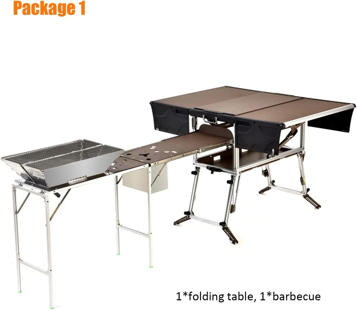 Folding Portable Grill Table with 37'' Main Tabletop, Aluminum Quick Set-up, Outdoor Mobile Kitchen Food Prep Station for Picnic Tailgating RV Backyard (Color : Package 1)