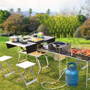 Folding Portable Grill Table with 37'' Main Tabletop, Aluminum Quick Set-up, Outdoor Mobile Kitchen Food Prep Station for Picnic Tailgating RV Backyard (Color : Package 3)