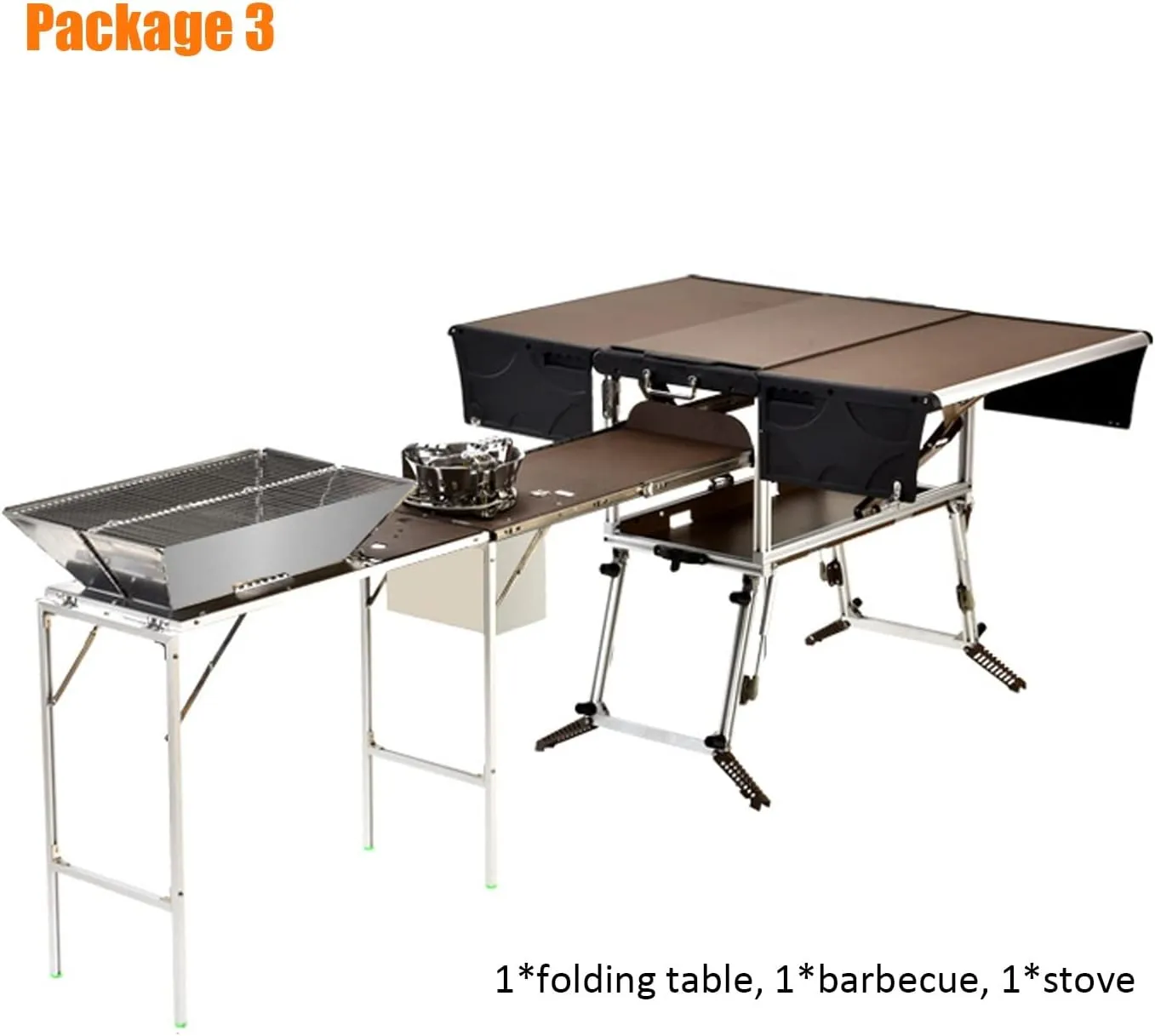 Folding Portable Grill Table with 37'' Main Tabletop, Aluminum Quick Set-up, Outdoor Mobile Kitchen Food Prep Station for Picnic Tailgating RV Backyard (Color : Package 3)